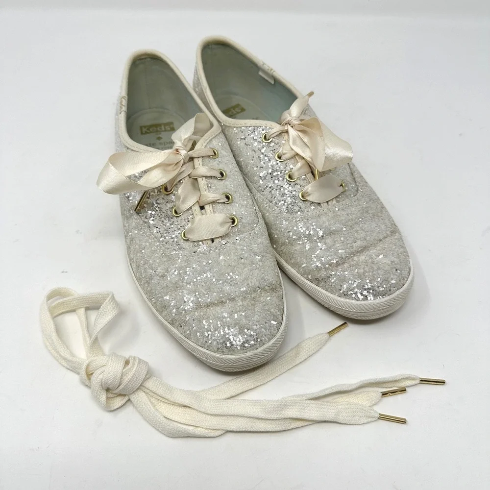 Keds x Kate Spade Glitter Wedding Sneakers Ivory Size 8